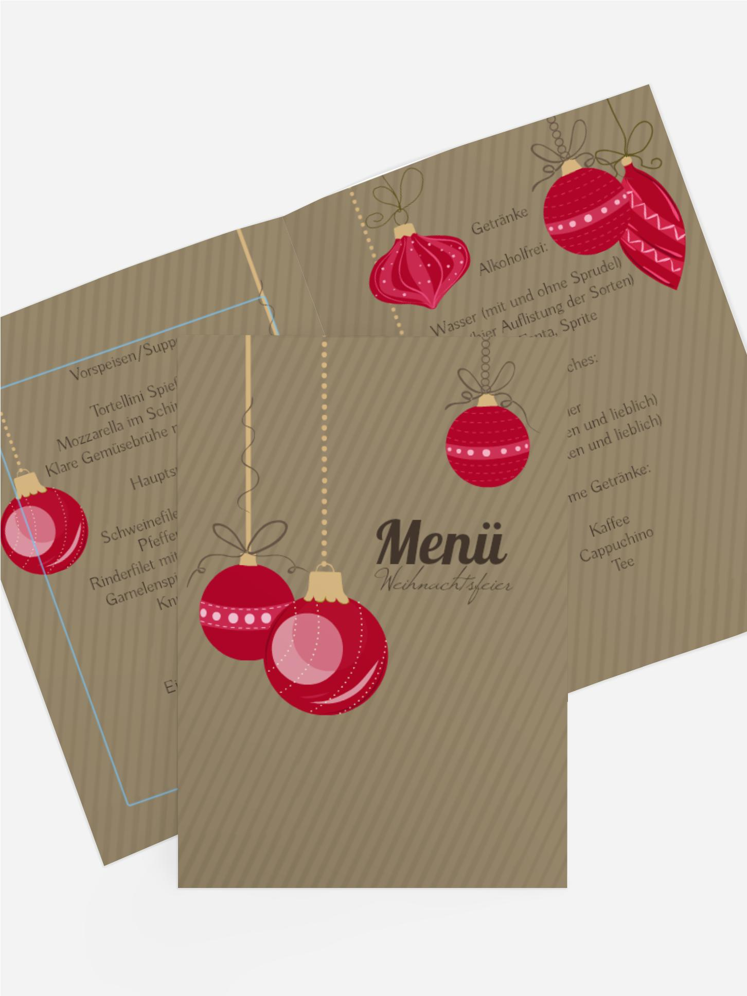 Weihnachtsmenükarte Bunte Kugeln