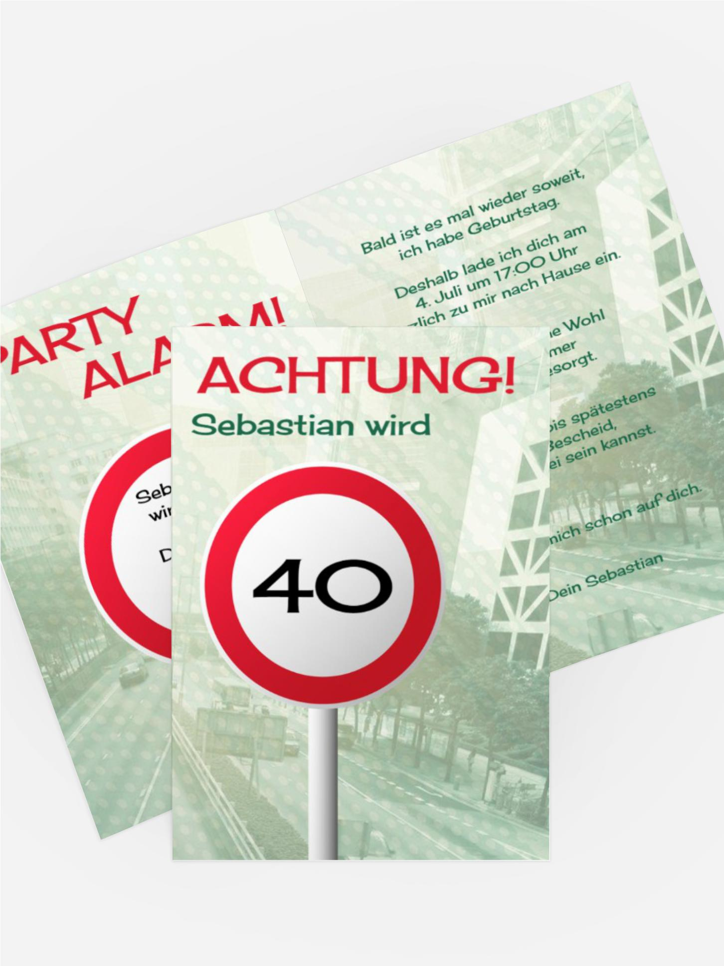 Geburtstagseinladungskarte Begrenzungsschild 40