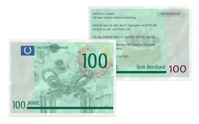 Einladungskarte zum Geburtstag Geldschein 100