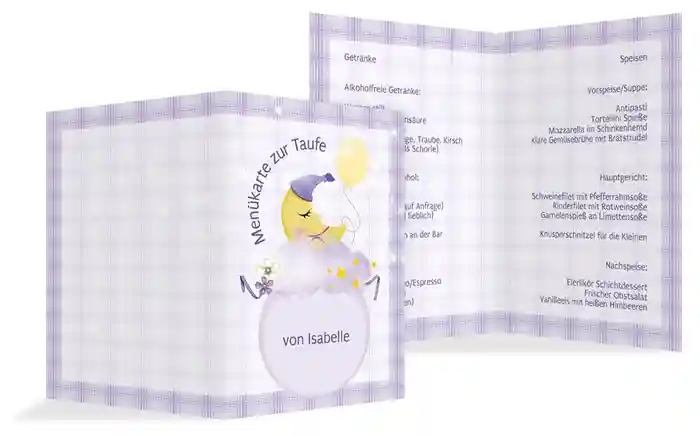 Menuekarte Taufe Mond