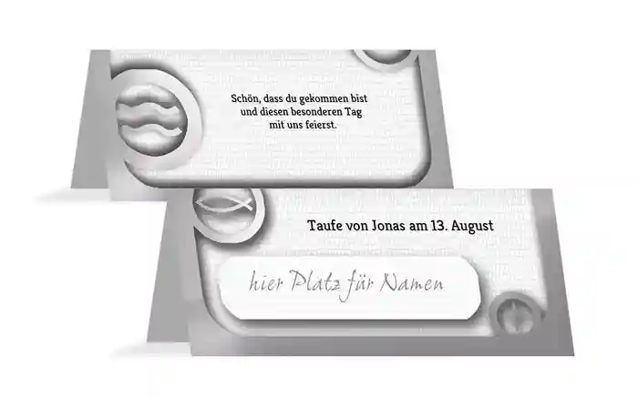 Tischkarte Taufe Taufsymbolrahmen