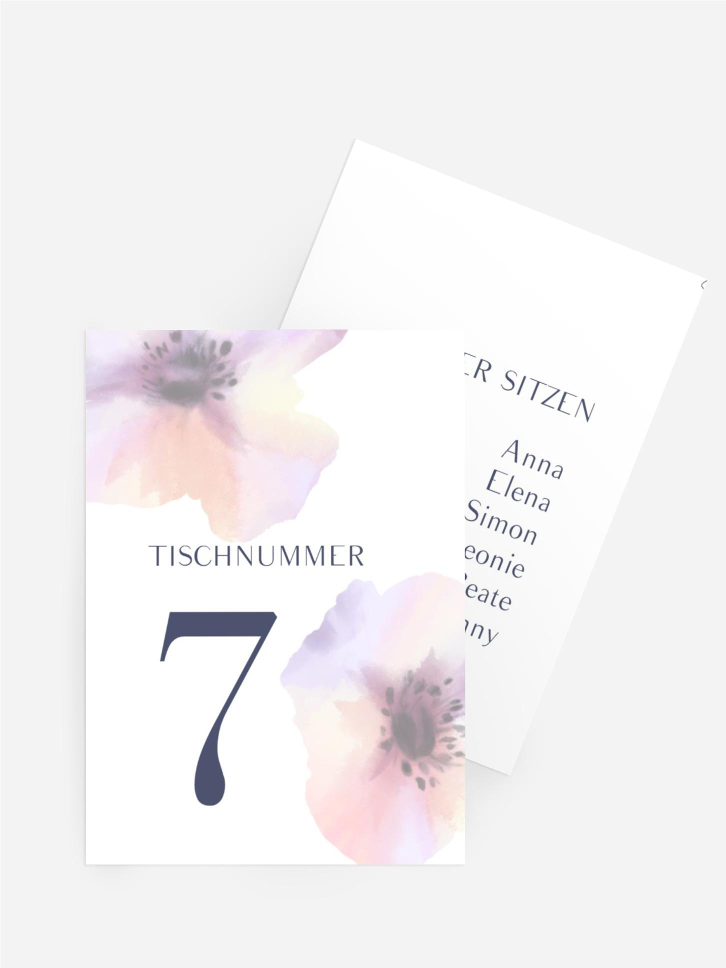 Tischnummer Hochzeit Edle Aquarell Blumen