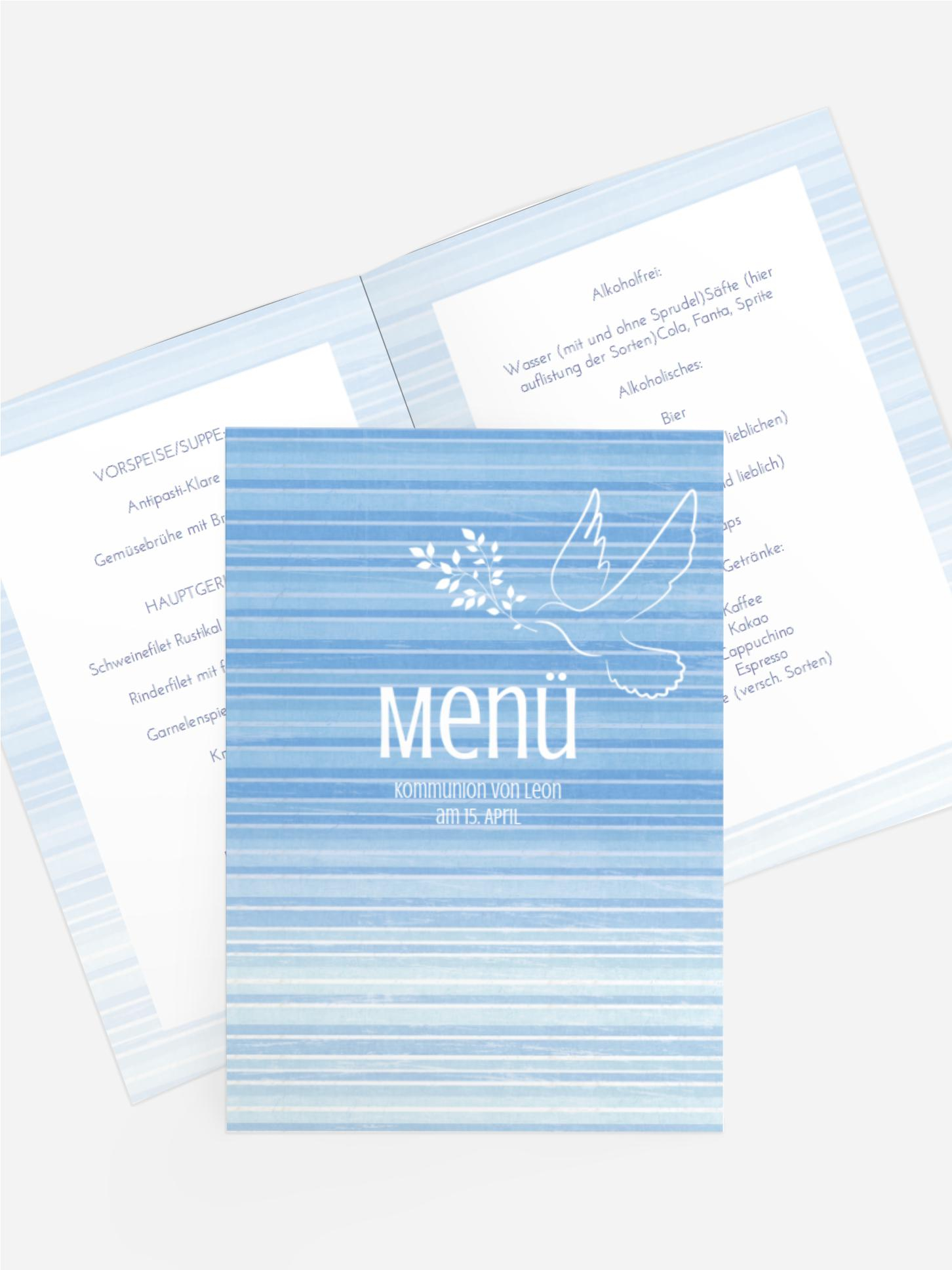 Menükarte Kommunion Taube 2
