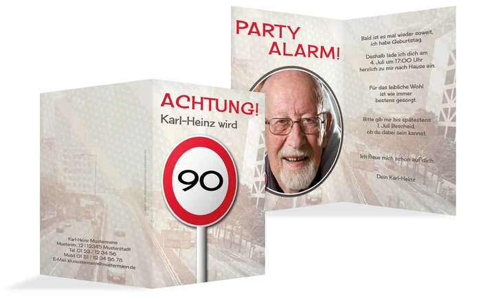 Geburtstagseinladungskarte Begrenzungsschild 90 Foto