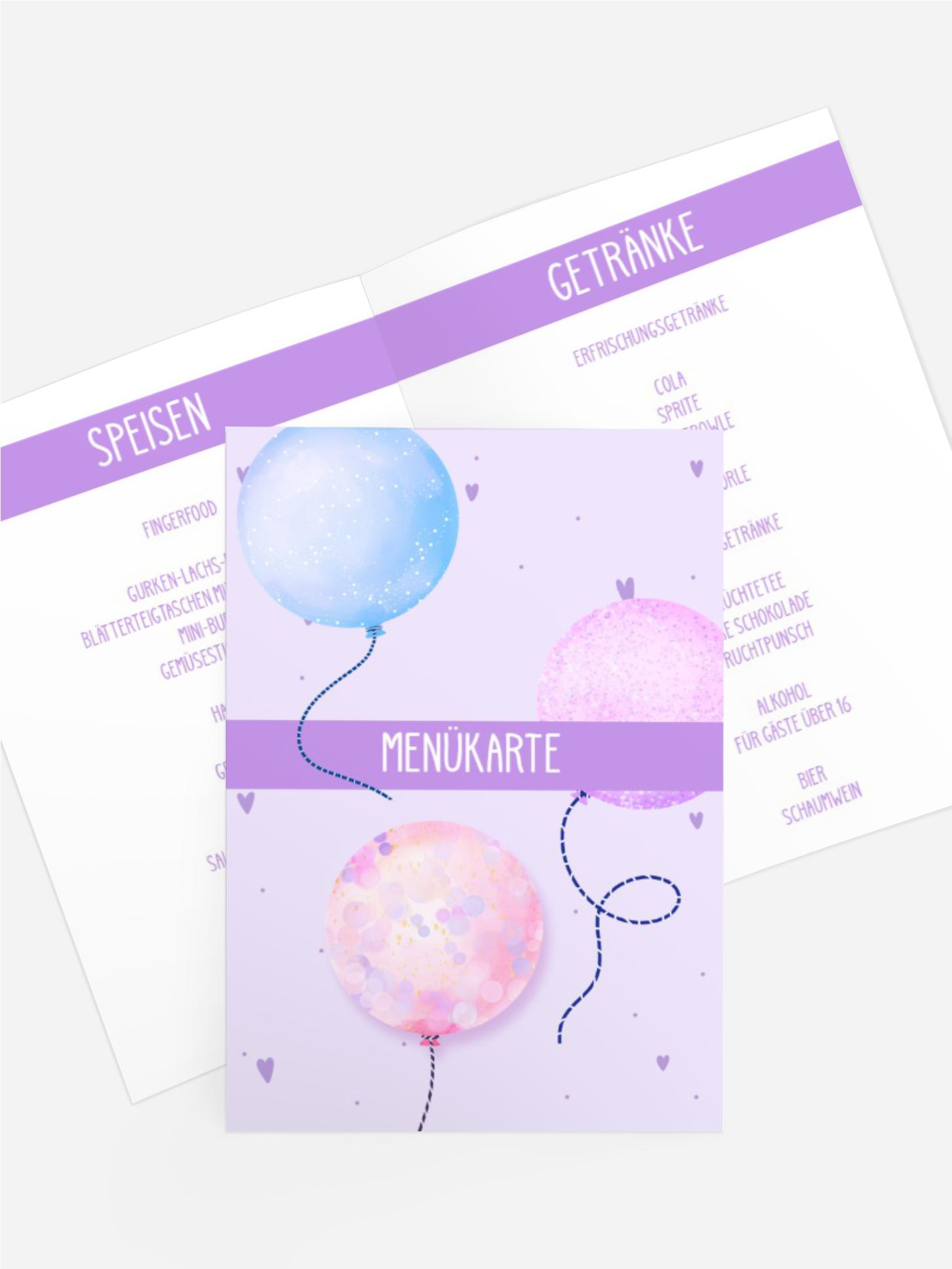 Menükarte Jugendliche Geburtstag Grüße Ballons