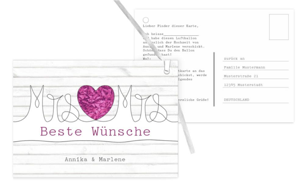 Ballonkarte zur Hochzeit Mrs+Mrs