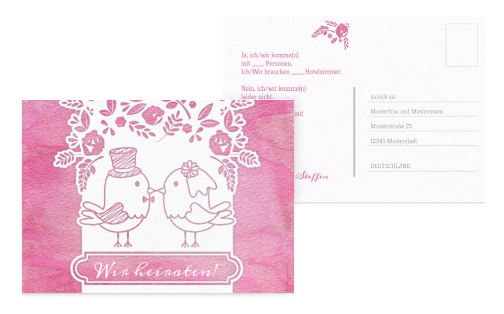 Antwortkarte zur Hochzeit Vogelpaar Antwortkarte zur Hochzeit Vogelpaar