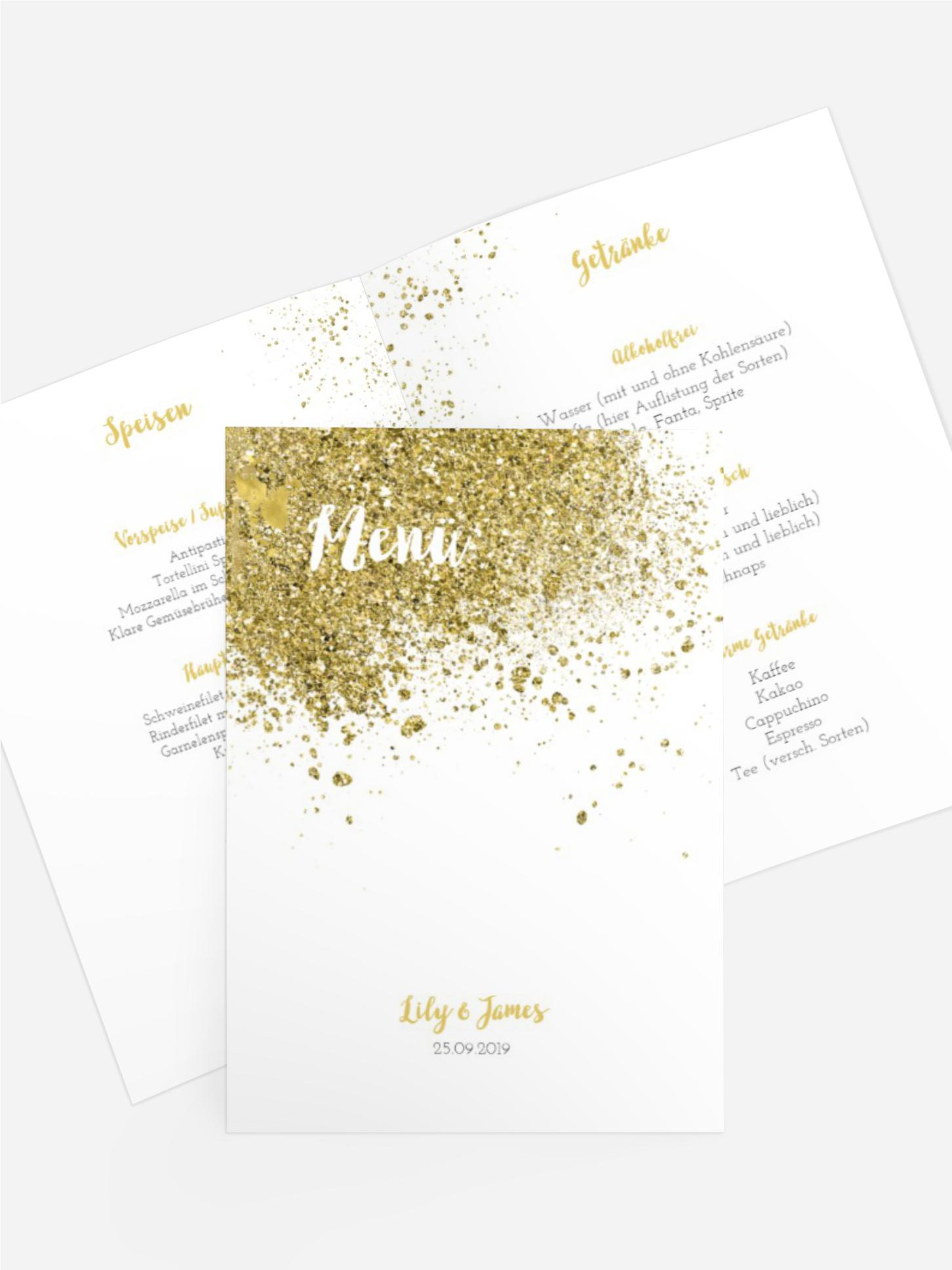 Menükarte zur Hochzeit Gold