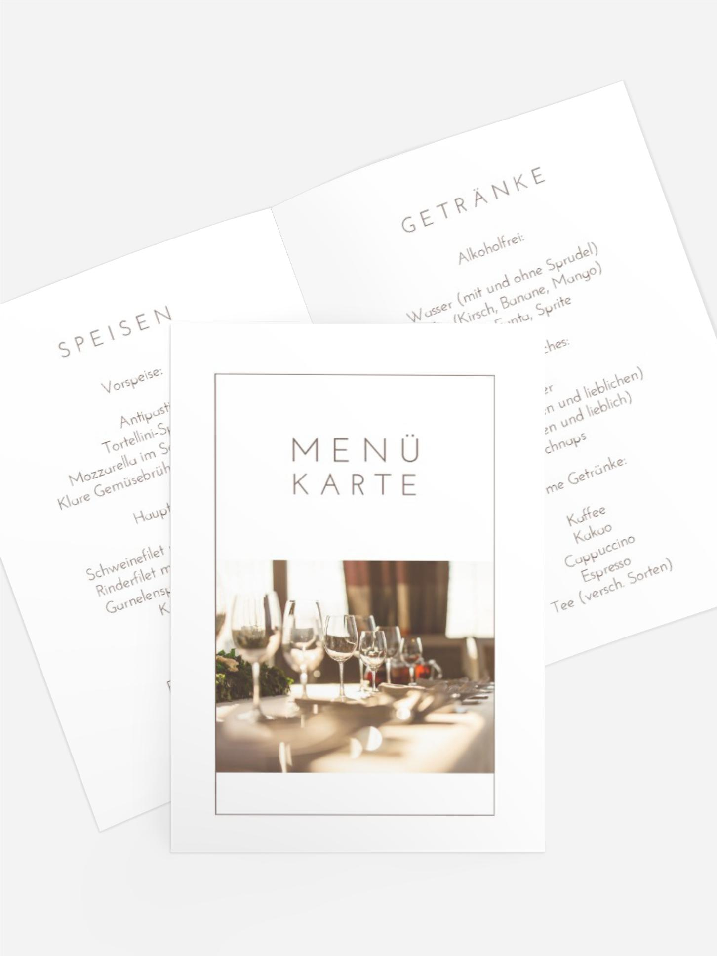 Menükarte Taufe lakonische Klassiker