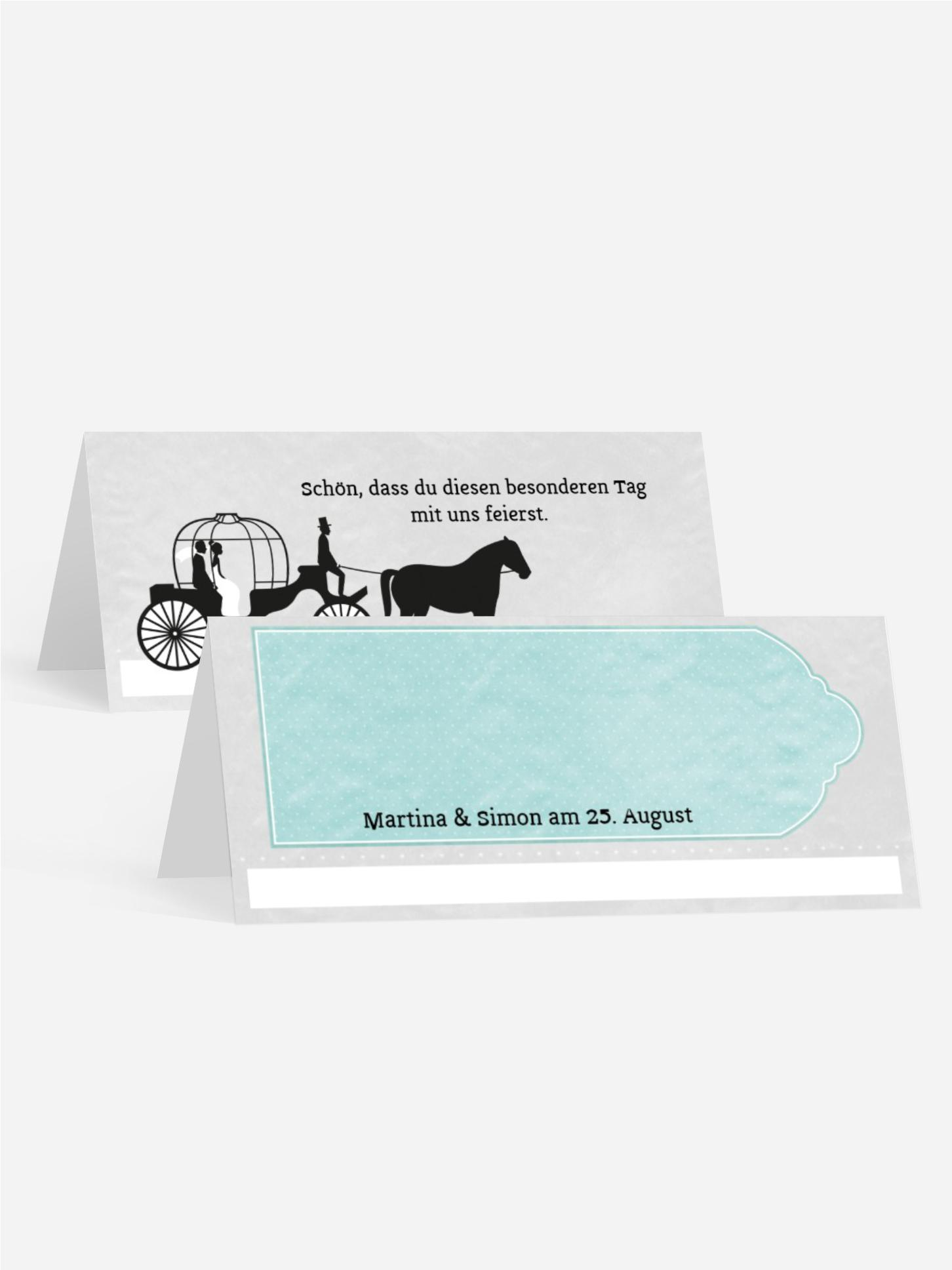 Hochzeitstischkarte Kutsche