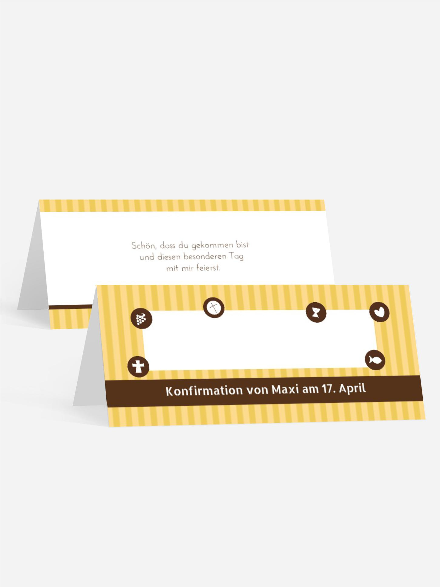 Konfirmation Tischkarte stripes buttons