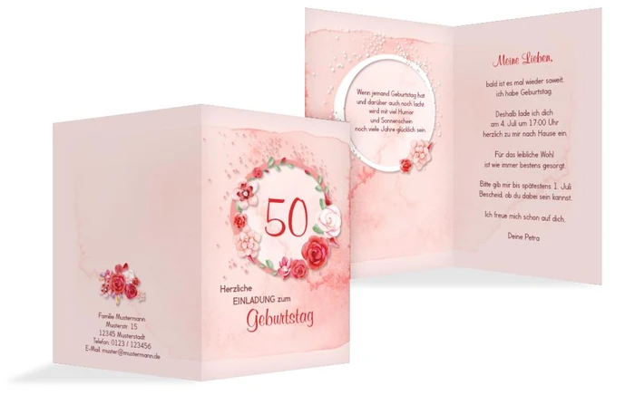Einladung zum 50. Geburtstag Aquarell Rosen