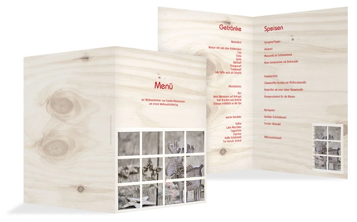 Weihnachtsmenükarte Holzelch