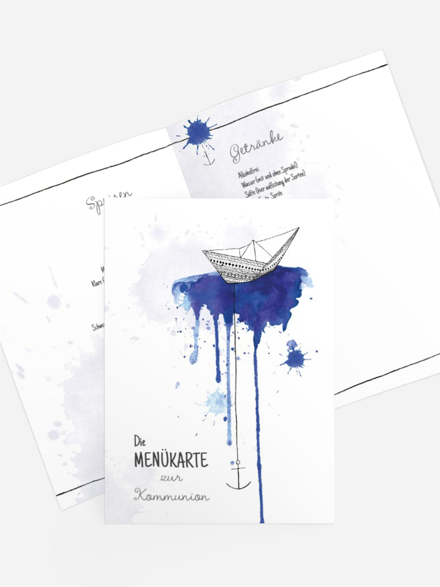Menükarte Kommunion Origamischiff