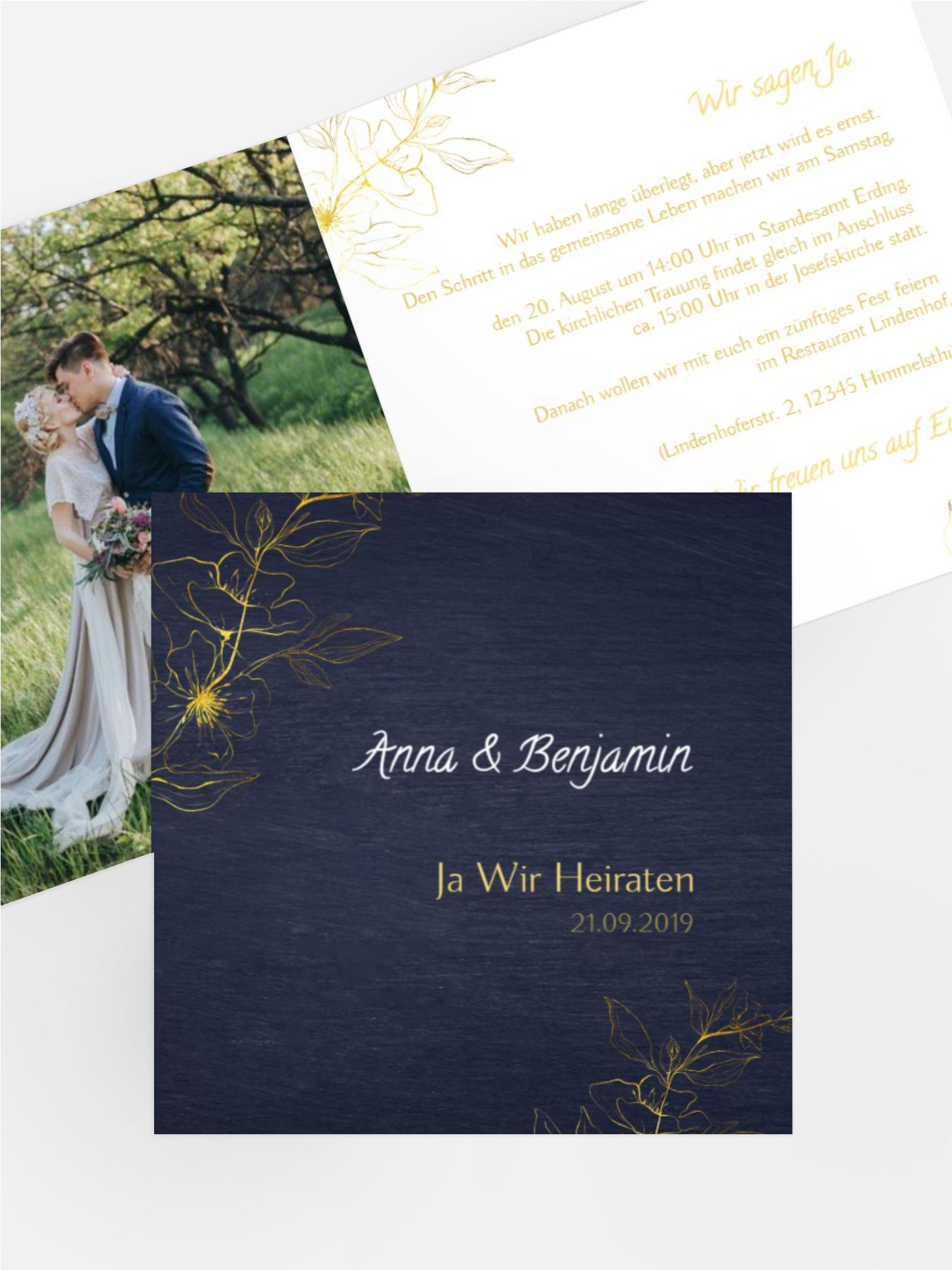 Hochzeitseinladung Goldblume
