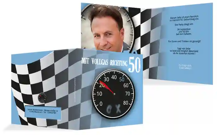 Einladungskarte Geburtstag Vollgas 50