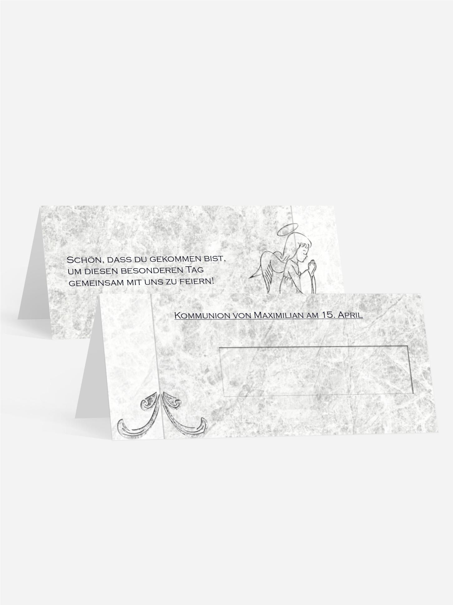 Tischkarte Kommunion Relief-Engelchen