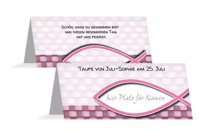 Tischkarte Taufe Jesusfisch