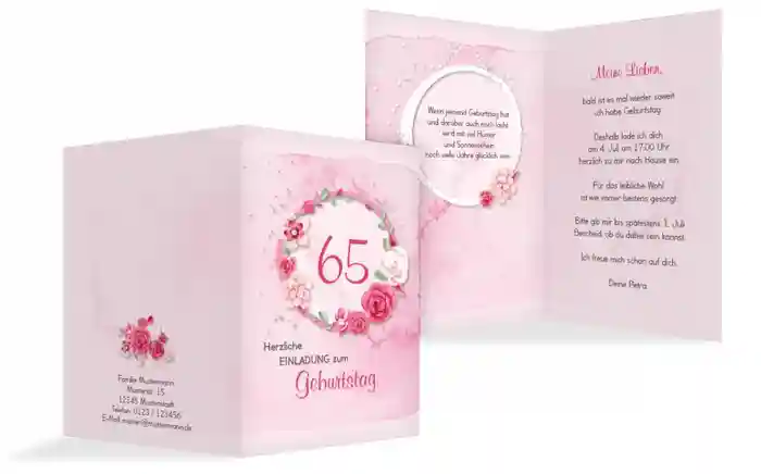 Einladung zum 65. Geburtstag Aquarell Rosen Einladung zum 65. Geburtstag Aquarell Rosen