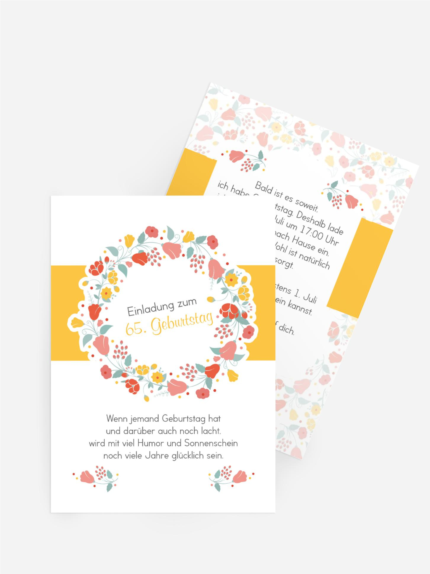65. Geburtstag Einladung Blumenkranz