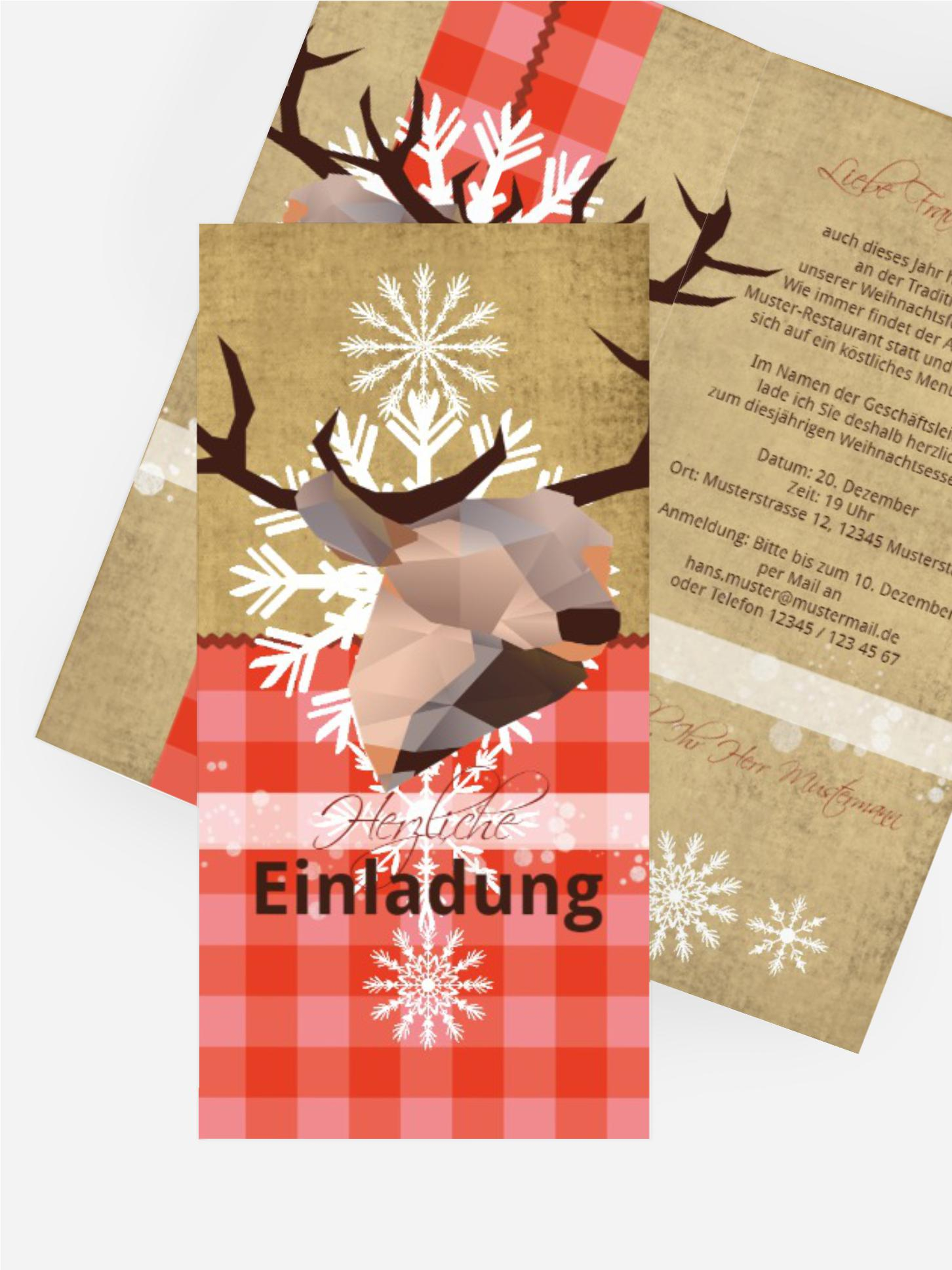 Weihnachtseinladung Hirschkopf