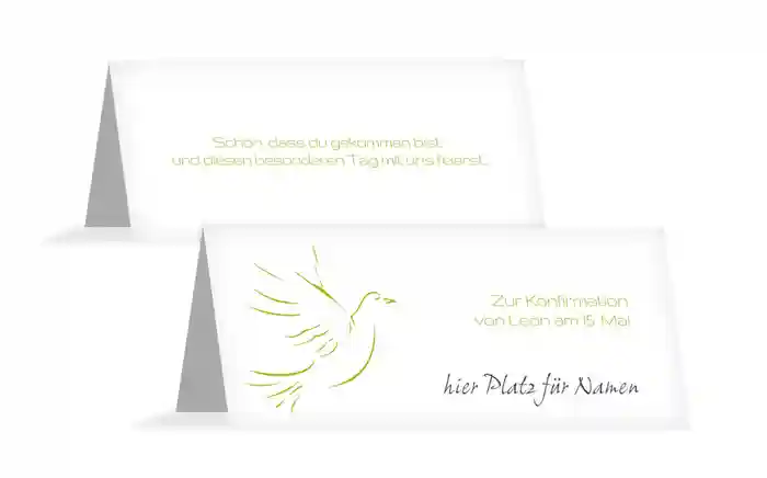 Tischkarte Konfirmation Pigeon