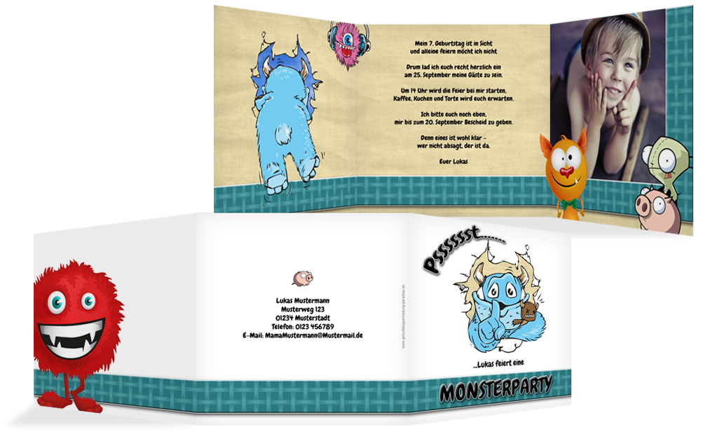 Einladungskarte Geburtstag Monsterparty