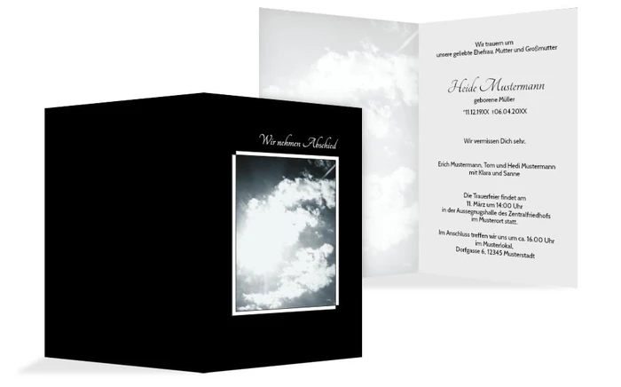 Trauerkarte Wolkenhimmel hoch