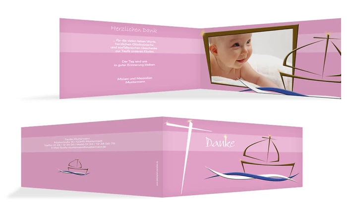 Dankeskarte Taufe Schiffchen auf Wellen