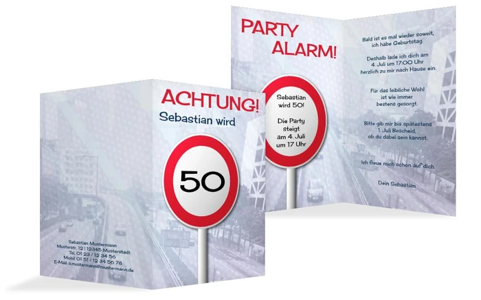 Geburtstagseinladungskarte Begrenzungsschild 50