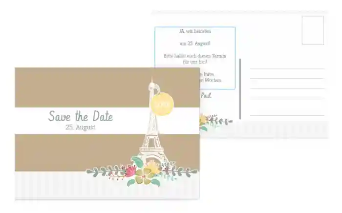 Save the Date Karte zur Hochzeit Paris