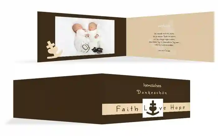 Dankeskarte zur Taufe faith love hope