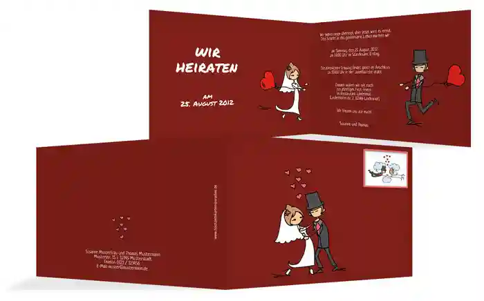 Hochzeitseinladung Comic Brautpaar