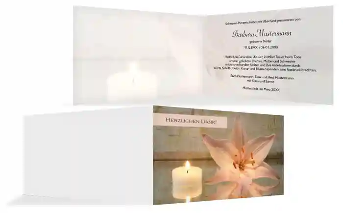 Dankeskarte Kerze und Blume quer