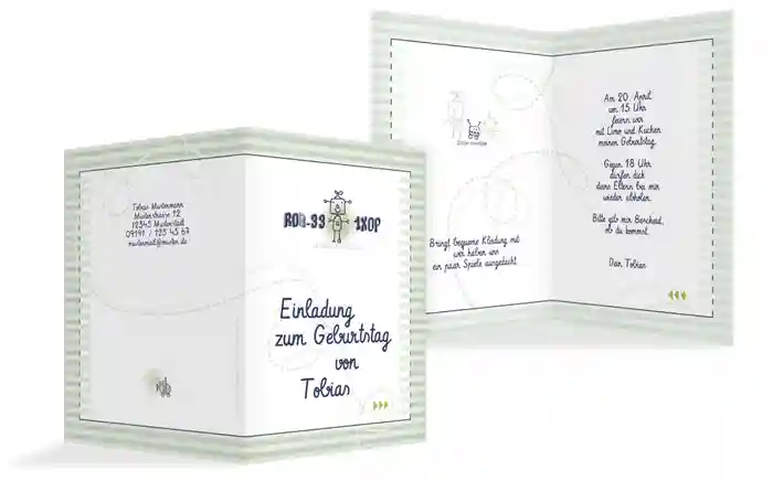 Einladungskarte Geburtstag kleiner Roboter