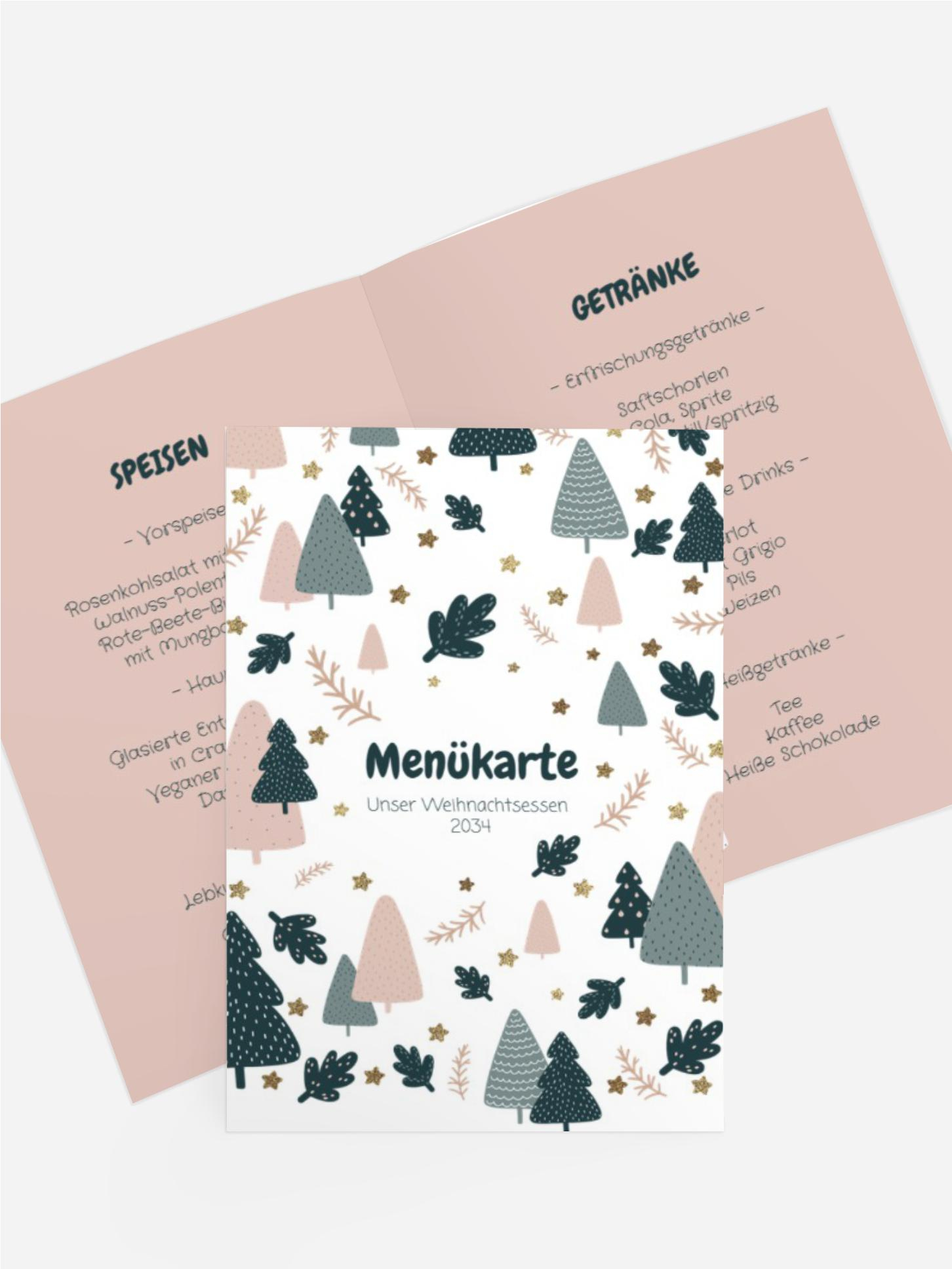 Menükarte Weihnachten Pastell-Wald Menükarte Weihnachten Pastell-Wald