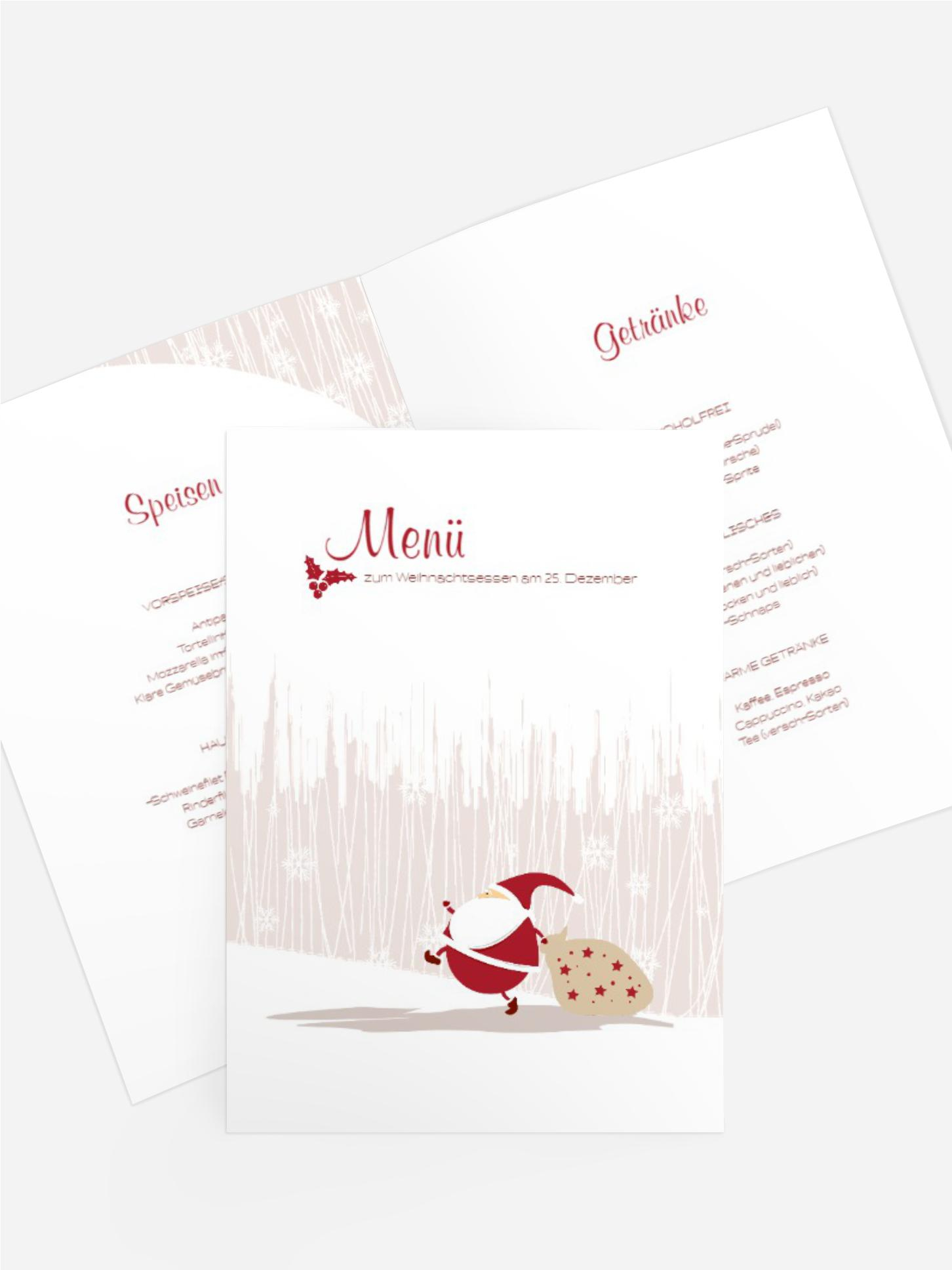 Weihnachtsmenükarte Weihnachtsmann