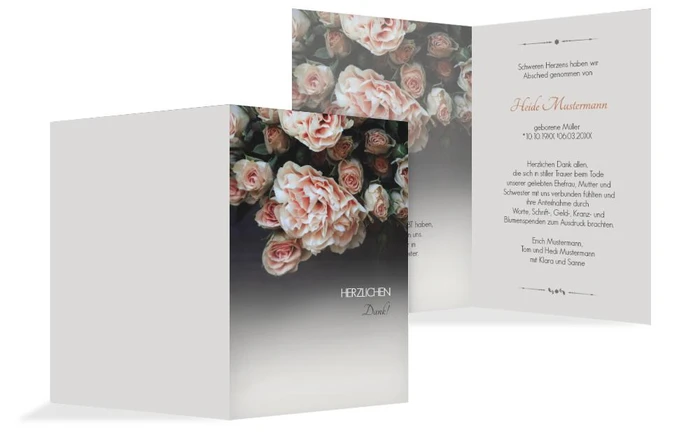 Dankeskarte Trauer Rosen hoch