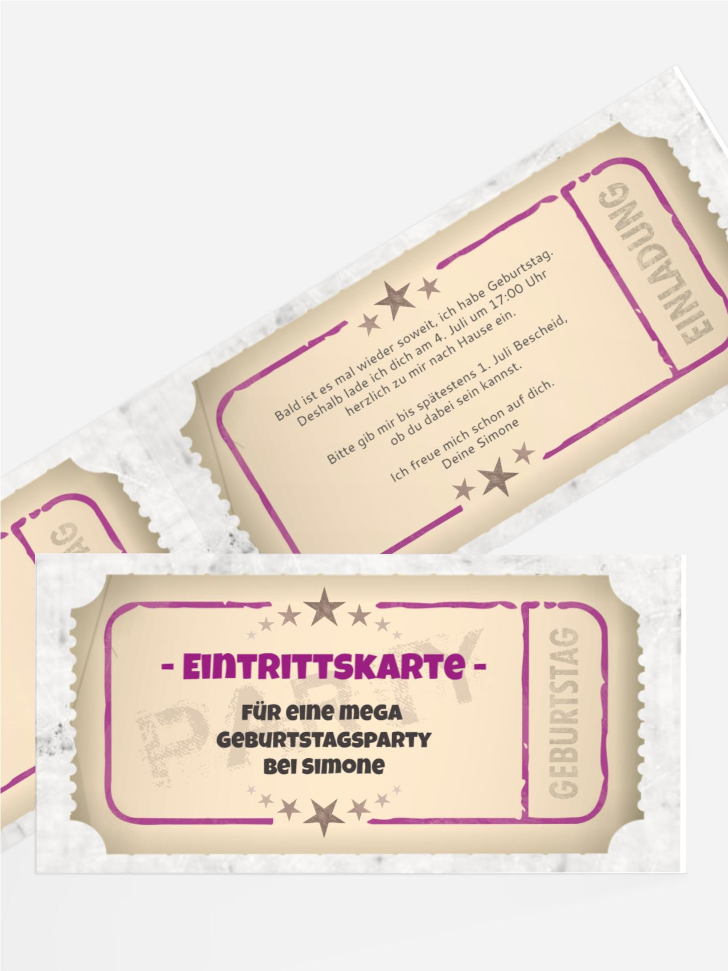 Einladung zum Geburtstag Eintrittskarte
