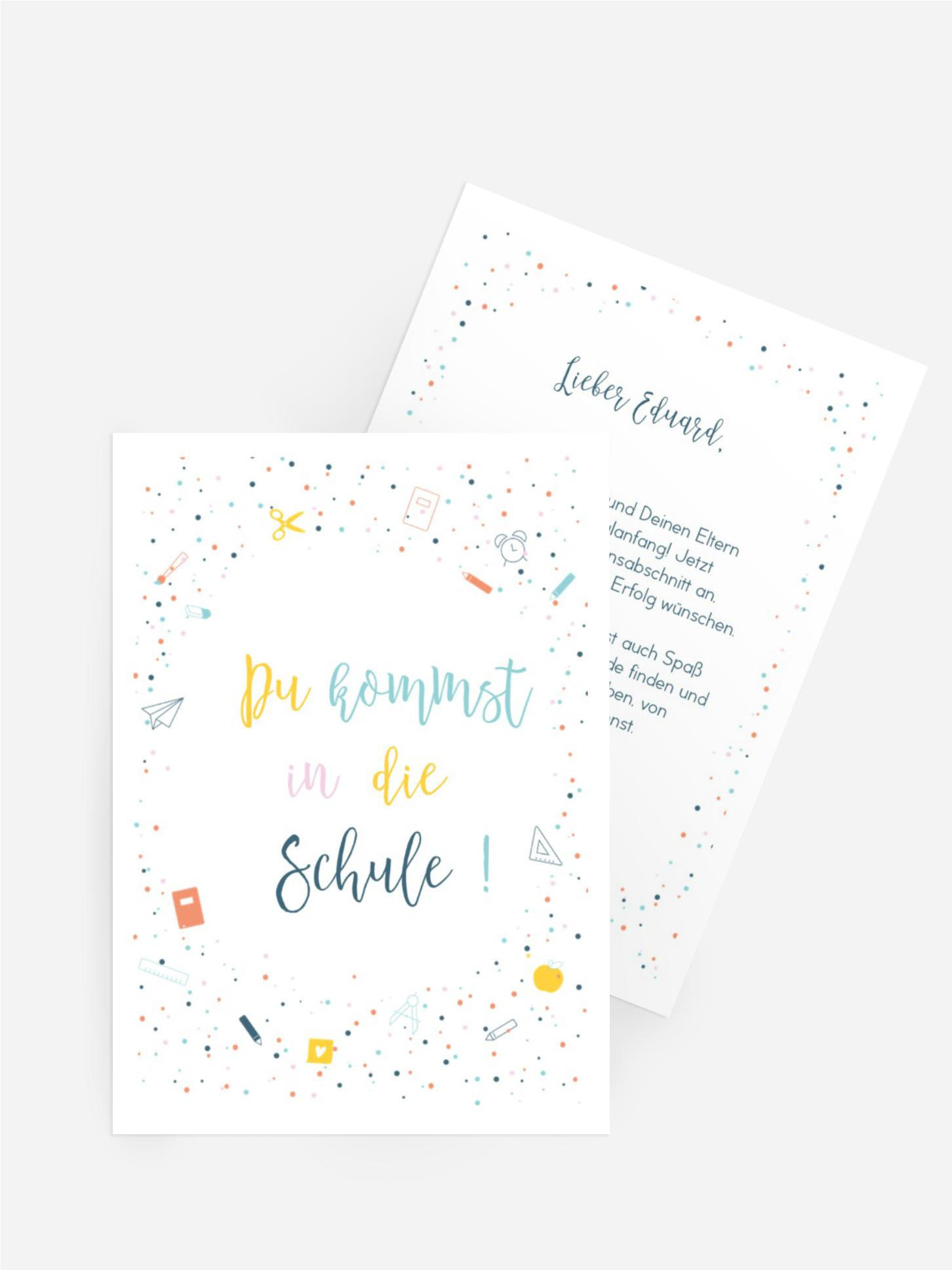 Glückwunschkarte Einschulung Bunt