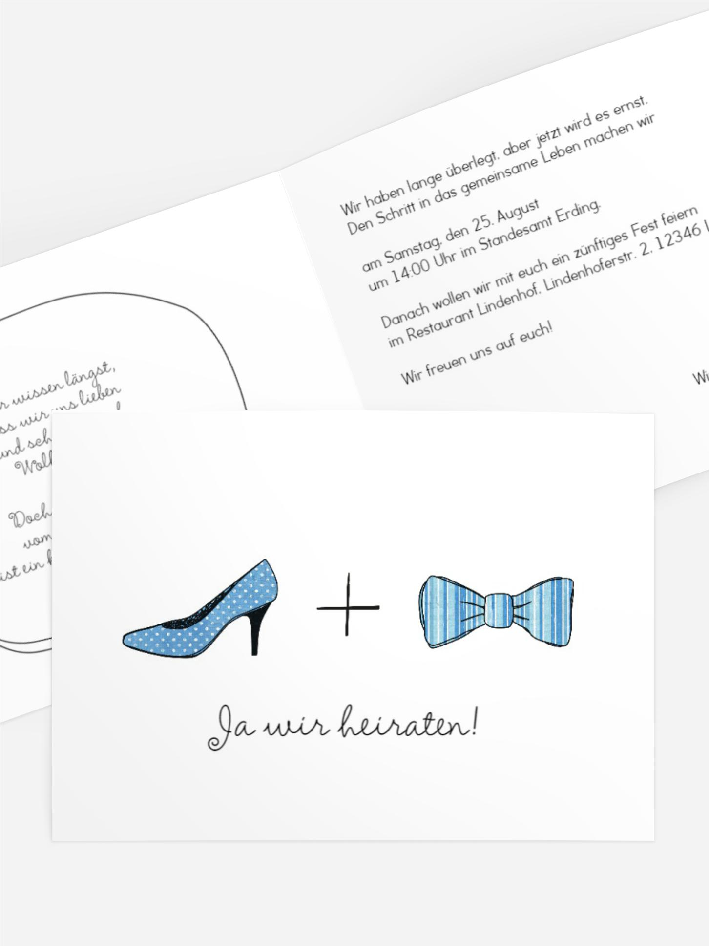 Hochzeitseinladung High Heel und Fliege