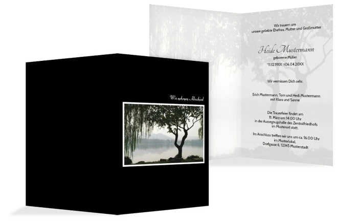Trauerkarte Baum am See hoch