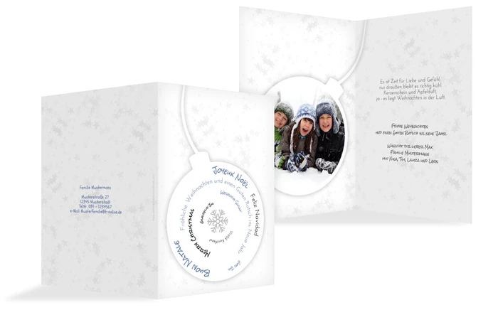 Weihnachtsgrußkarte Privat Schriftkugel