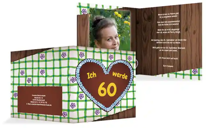 Geburtstagseinladungskarte Lebkuchenherz 60 Foto