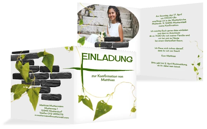 Einladungskarte Konfirmation Efeu Einladungskarte Konfirmation Efeu
