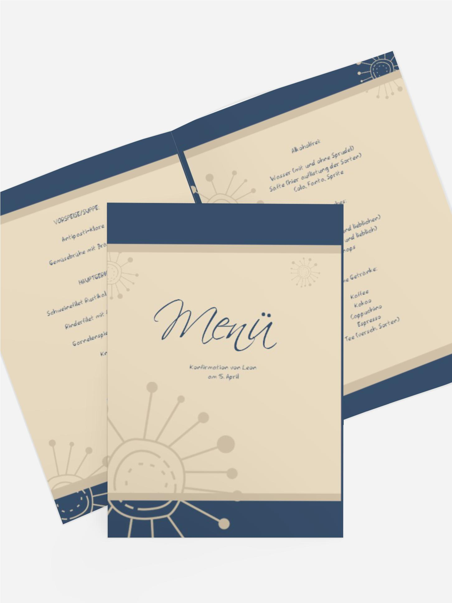 Menükarte Konfirmation Blumen