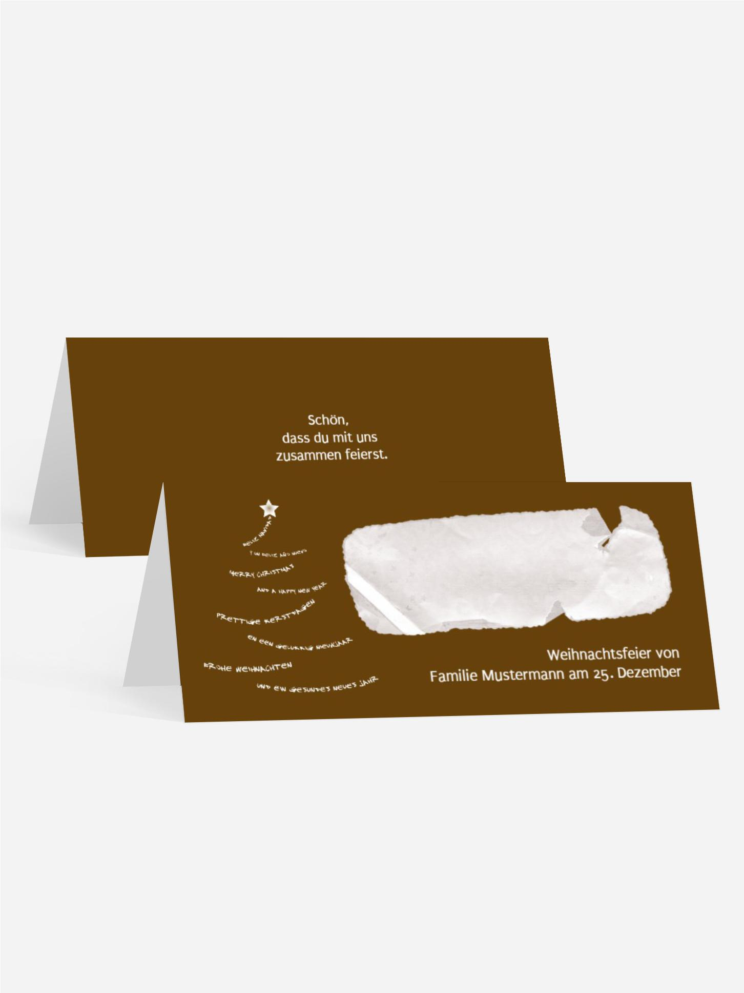 Tischkarte zur Weihnachtsfeier Schriftbaum