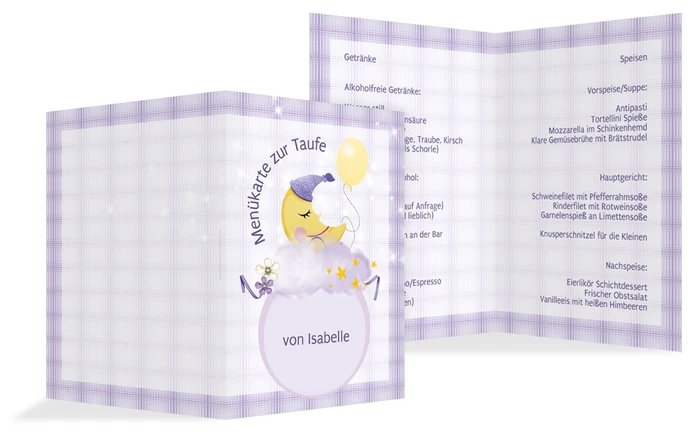 Menuekarte Taufe Mond