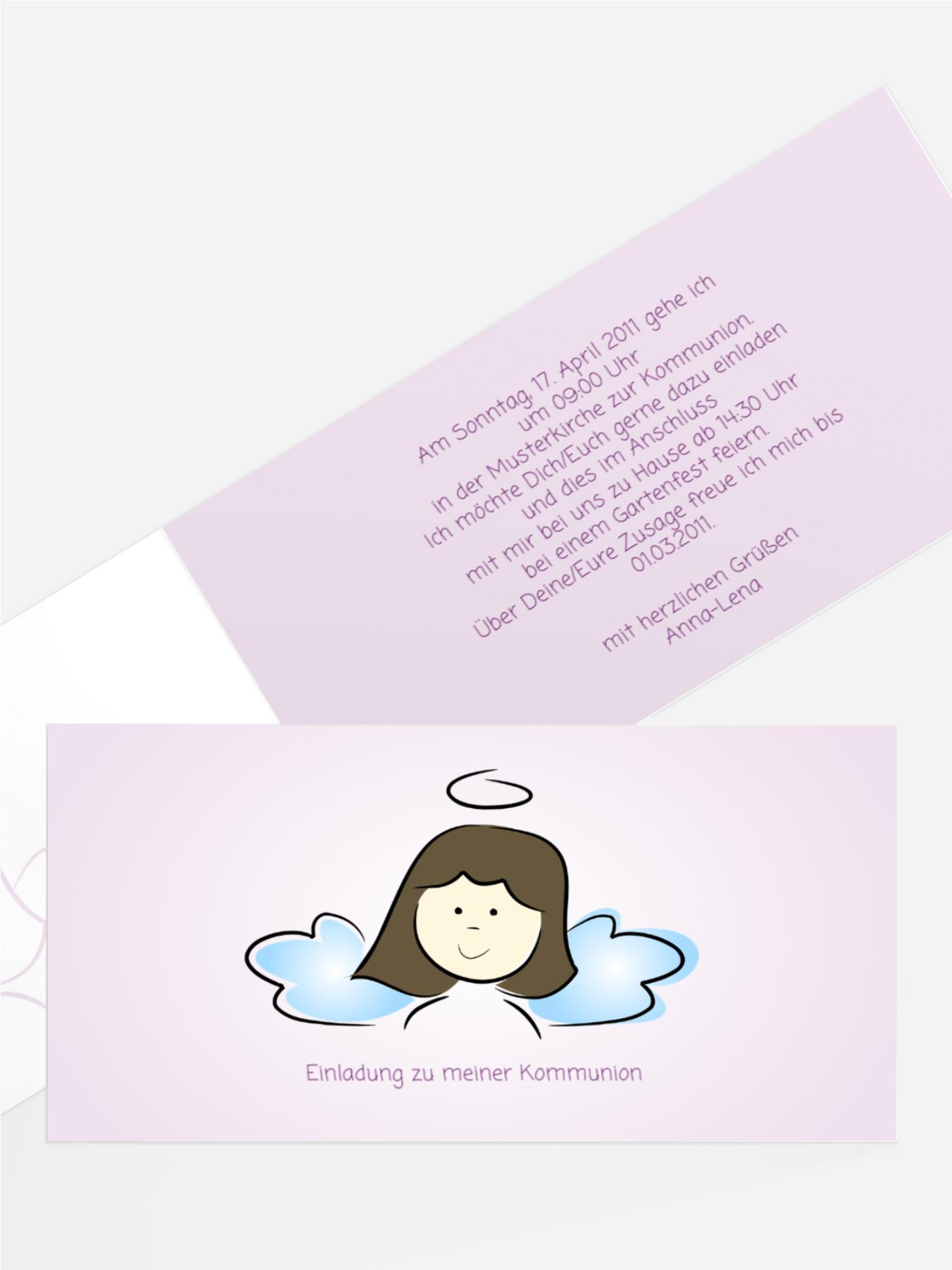 Einladungskarte Kommunion Engelchen Mädchen