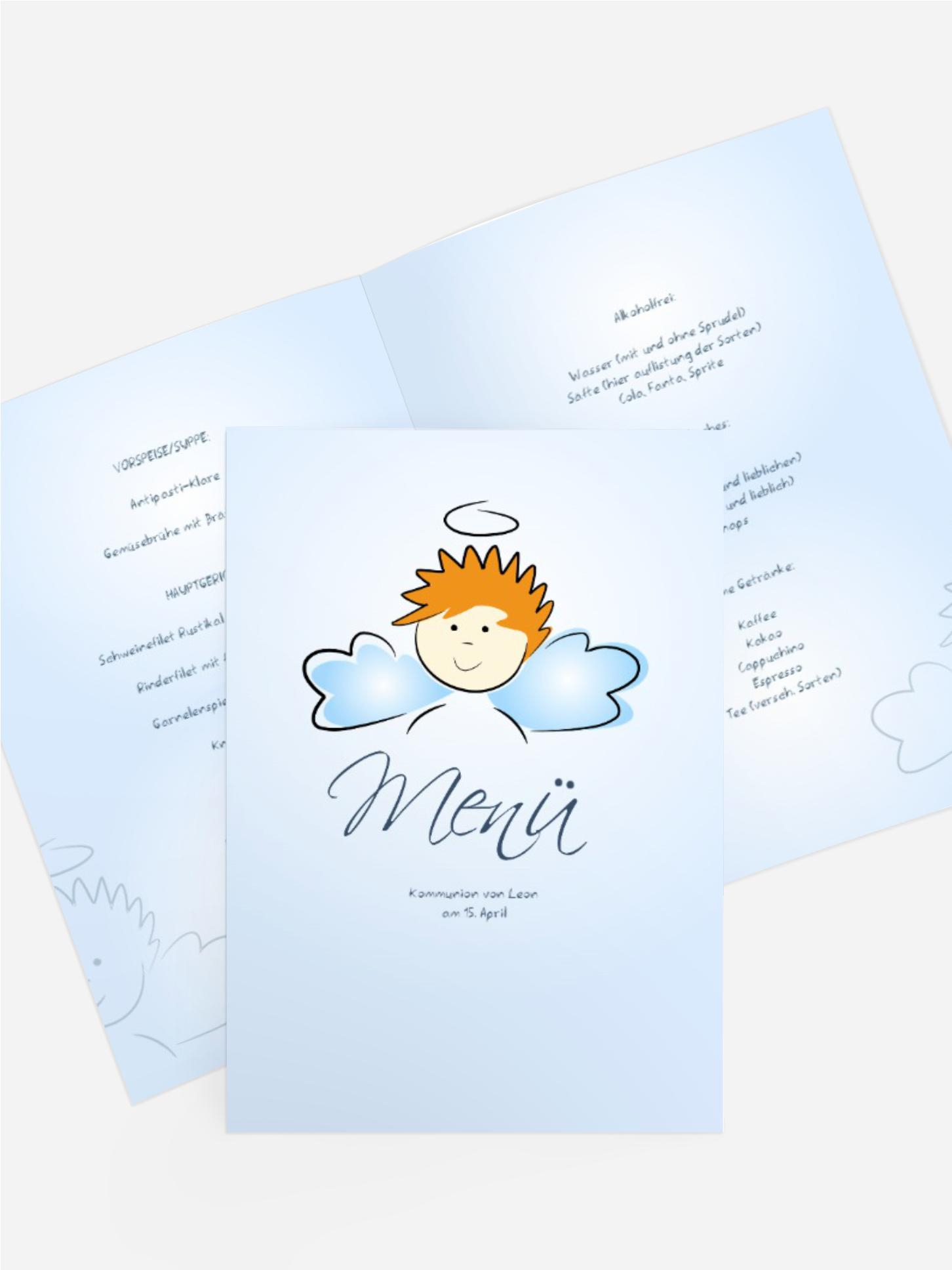 Menükarte Kommunion Engelchen Jungs